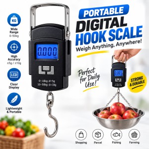 Portable Digital Hanging Weight Scale – 50kg/10g Electronic Hook Weighing Machine with LCD Display, Tare Function & Auto Shut-Off for Home, Market & Luggage