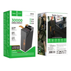 Hoco DB100 Harmony 30000mAh 65W Fast Charging Power Bank – PD & QC 3.0 Support, Dual Type-C & Dual USB-A Ports, Smart Digital LED Display & Laptop Charging Compatible