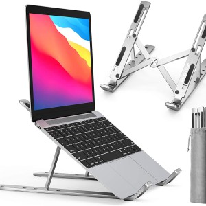 Aluminum Alloy Adjustable Foldable Laptop Stand – Portable Ergonomic Notebook Riser, 7-Level Height Adjustment, Heavy Duty 20kg Load Capacity & Universal Compatibility for All Laptops