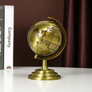 Golden 3D Rotating World Map Globe Decoration Showpiece – Modern Metal Gold Wash Finish Tabletop Ornament, Aesthetic Home & Office Decor, Luxury Travel Gift & Photography Prop