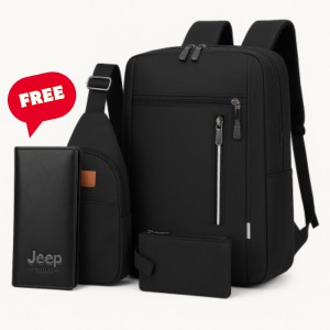 Premium Travel Bag Set 3.1 (3-in-1 Combo) – Multifunctional Large Backpack, Sling Bag & Pouch with FREE Jeep Wallet, Durable Design for Office, Travel, College & Casual Use