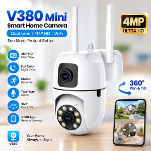New V380 Mini Indoor PTZ Dual Lens 4MP HD Smart Home WiFi Security Camera – Baby Monitor with Night Vision, Two-Way Audio & Cloud Storage (SQ21-L)