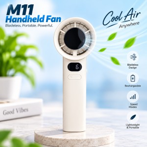 M11 Handheld Bladeless Mini Fan (Model: NL-619) – 1200mAh Rechargeable Portable Pocket Fan with 5-Speed Intelligent Digital Frequency Conversion & Type-C Charging