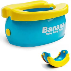 2-in-1 Portable Banana Baby Potty Training Toilet – Foldable Travel Potty Chair & Toilet Seat Reducer with Disposable Bags, Non-Toxic Anti-Slip Design for Toddlers & Travel