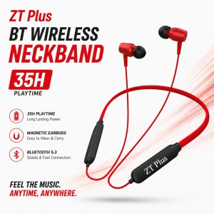ZT Plus BT Wireless Neckband Earphone – Bluetooth 5.3 Headset with 35H Battery Life, Fast Charging, Deep Bass & Magnetic Metal Earbuds