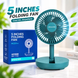 HCZ21 5-Inch Rechargeable Folding Fan (Green) – Portable Telescopic Desk Fan with 2000mAh Battery, 1.5-4 Hours Backup, Micro USB Charging & Compact Design