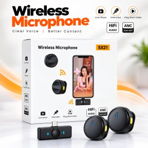 SX21-New 2-in-1 Wireless Lavalier Microphone – Dual Mic Setup for Crystal Clear Mobile Recording