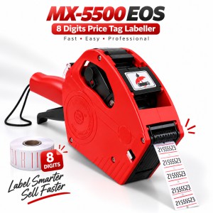 MX-5500 EOS 8 Digits Price Tag Labeller – Manual Pricing Gun Machine with 21x12mm Labels & Ink Roller for Retail Store, Supershop & Business