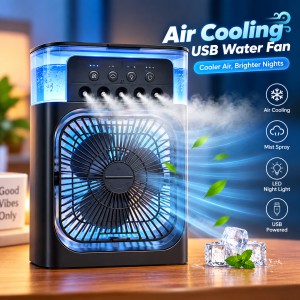Extonic ET-C702 3-in-1 Air Cooler USB Fan – Portable Mist Fan with 600ml Water Tank, Multi-Color LED Night Light, Smart Timer & Type-C Desktop Cooling Fan