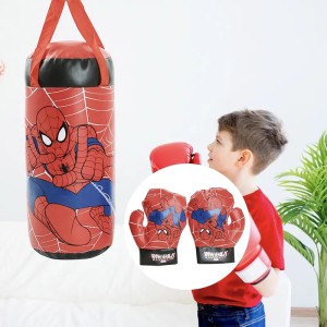Spider-Man Kids Boxing Set – Punching Bag & Boxing Gloves Combo, Soft & Safe Durable Material, Indoor Exercise & Fitness Training Toy for Boys and Girls