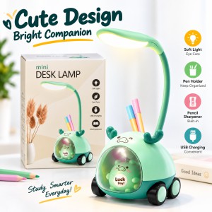 LED Plastic Night Lamp on Wheel – Portable USB Rechargeable Eye-Caring Desk Lamp with Touch Control, Stepless Dimming, 2000mAh Battery & 3-in-1 Pen/Phone Holder Base