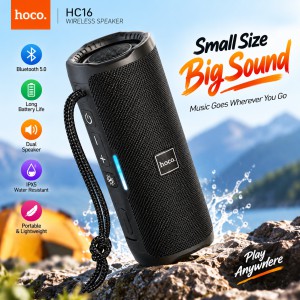 Hoco HC16 True Wireless Portable Bluetooth Speaker – 10W Stereo Sound, RGB Breathing Light, 1200mAh Battery, TF/USB/AUX Support & IPX4 Water-Resistant