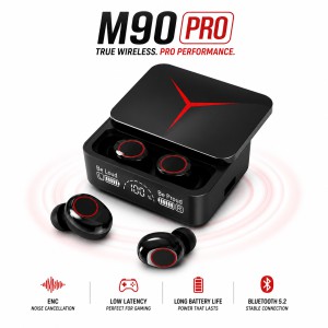 M90 Pro TWS True Wireless Earbuds – Bluetooth 5.3 Earphones with HiFi Stereo Bass, ENC Noise Cancellation & 1200mAh Power Bank Charging Case