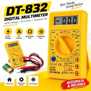 Professional DT830 / DT832 Digital Multimeter – Compact Pocket Multitester with LCD Display, DC/AC Voltage, Current, Resistance, Diode & Transistor Test