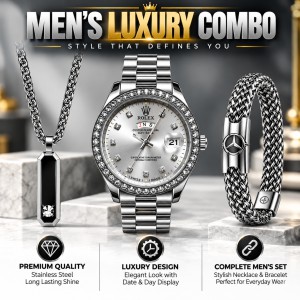 Men's Luxury 3-in-1 Combo Set - Watch, Chain & Bracelet