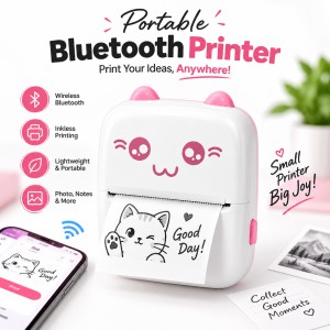 Portable Bluetooth Pocket Printer – Inkless Thermal Photo & Label Printer with Wireless App Connectivity, Rechargeable USB Battery & Compact Design