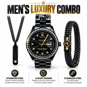 Men's Luxury 3-in-1 Combo Set - Watch, Chain & Bracelet
