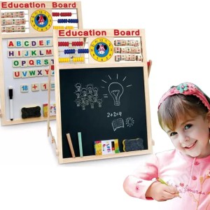 Educational Learning Multipurpose Double-Sided Magnetic Wooden Writing, Drawing Board (Whiteboard + Blackboard)