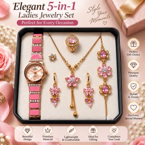 Premium Rose Gold & Pink Crystal Jewelry Combo Gift Set - 6 Pcs