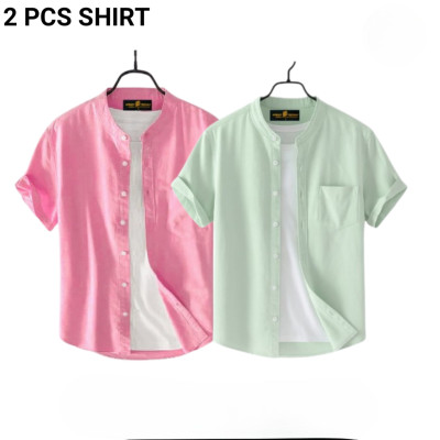 Fashionable casual  Half Sleeve shirt for men  ( Mint + pink )