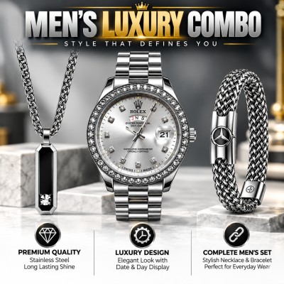Men's Luxury 3-in-1 Combo Set - Watch, Chain & Bracelet