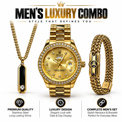 Men's Luxury 3-in-1 Combo Set - Watch, Chain & Bracelet