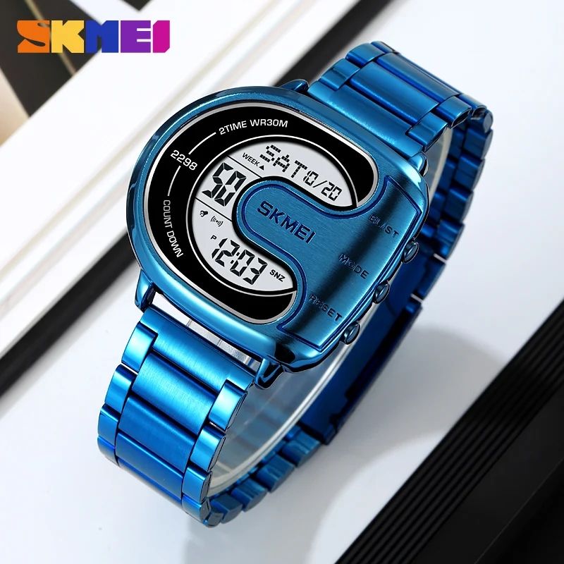SKMEI 2298 Digital Stainless Steel Luminous Men’s Watch (Blue)