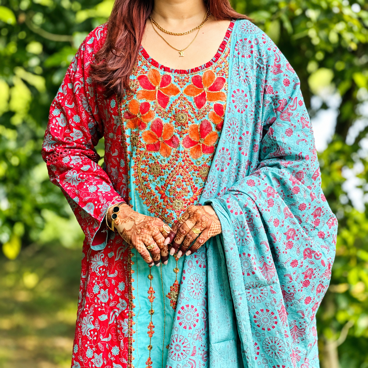 Premium Aarong Cotton Readymade Three-Piece with Sequin Work
