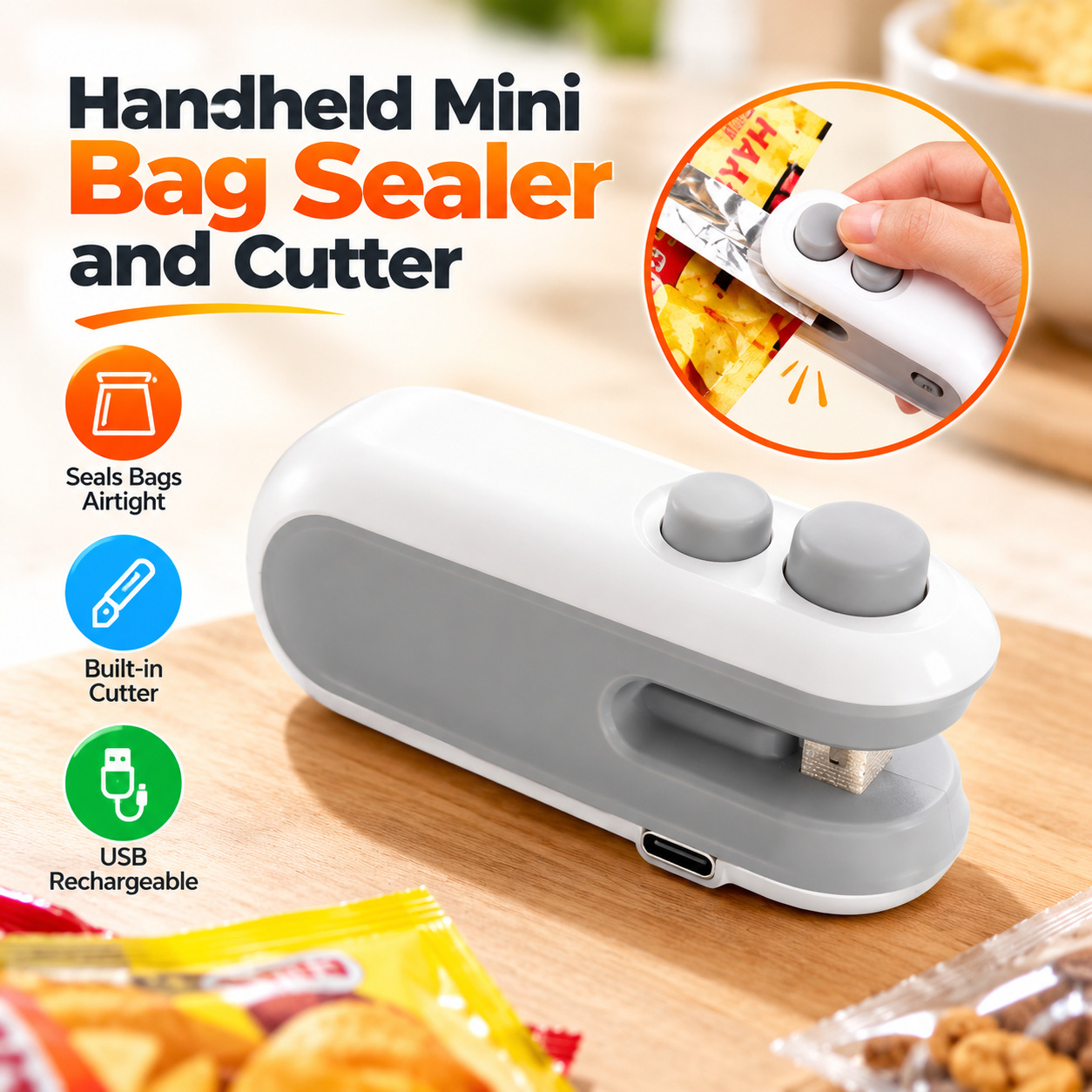 Mini 2-in-1 Portable Heat Bag Sealer & Cutter (USB Rechargeable)
