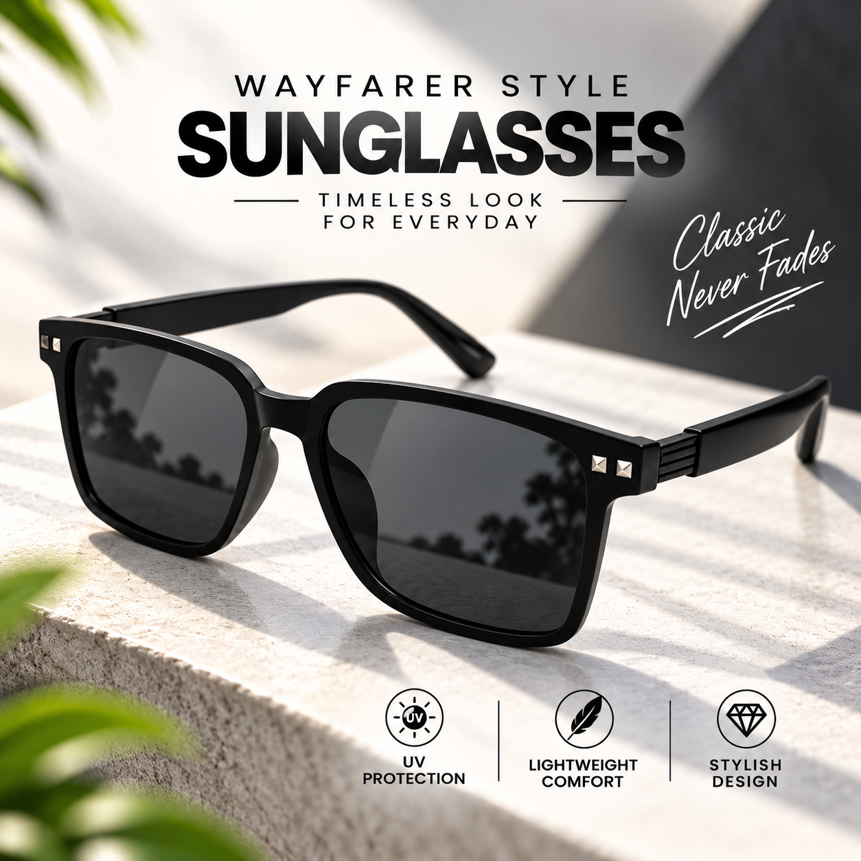 Classic Wayfarer Sunglasses for Men & Women - Modern Square