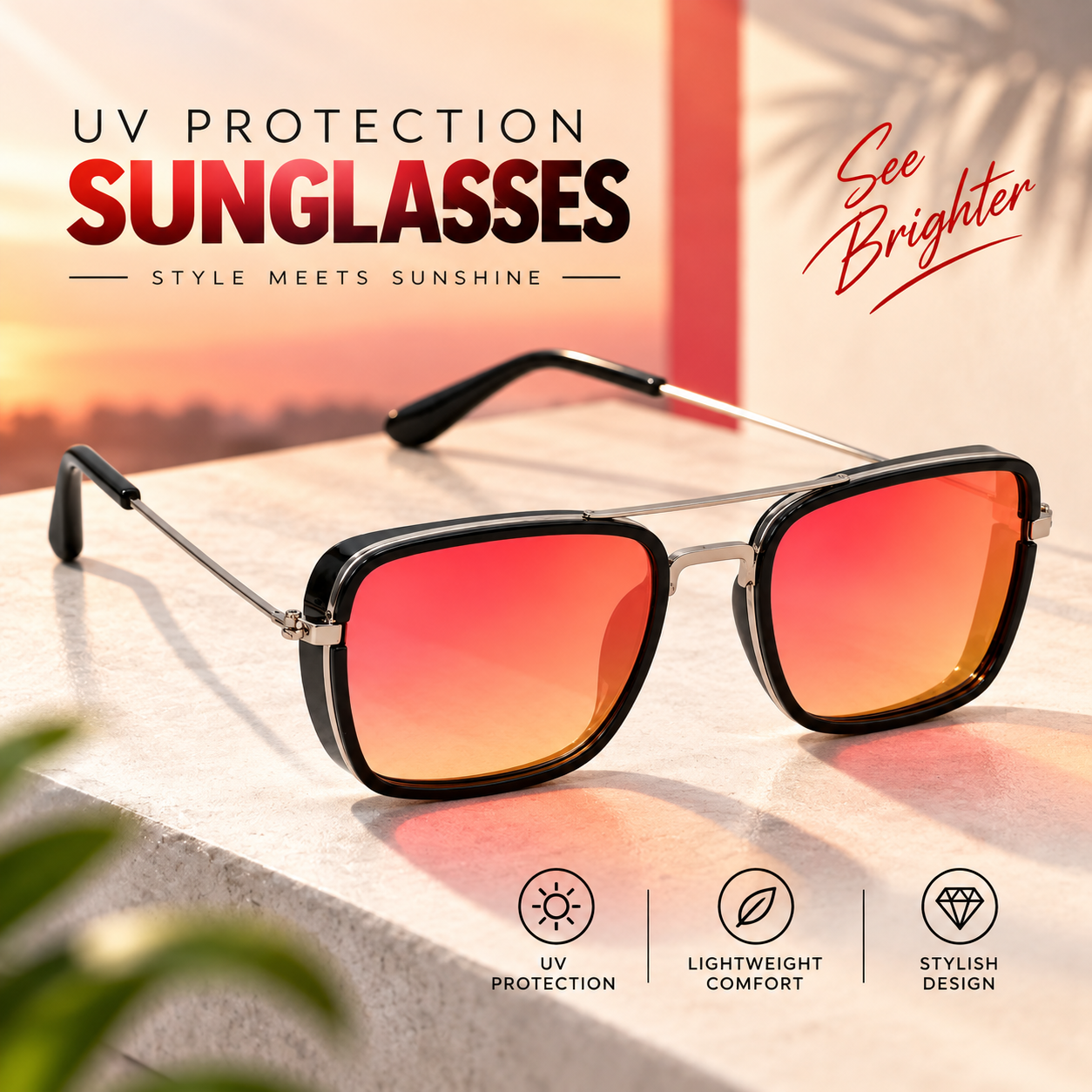 UV Protection Rectangular Sunglasses for Men &amp; Women – Free Size