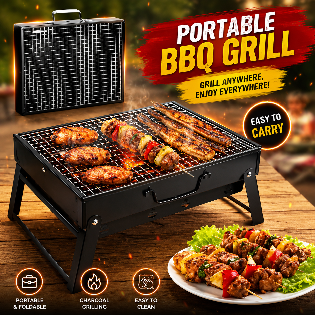 Portable Lightweight Charcoal BBQ Grill & Barbecue Maker