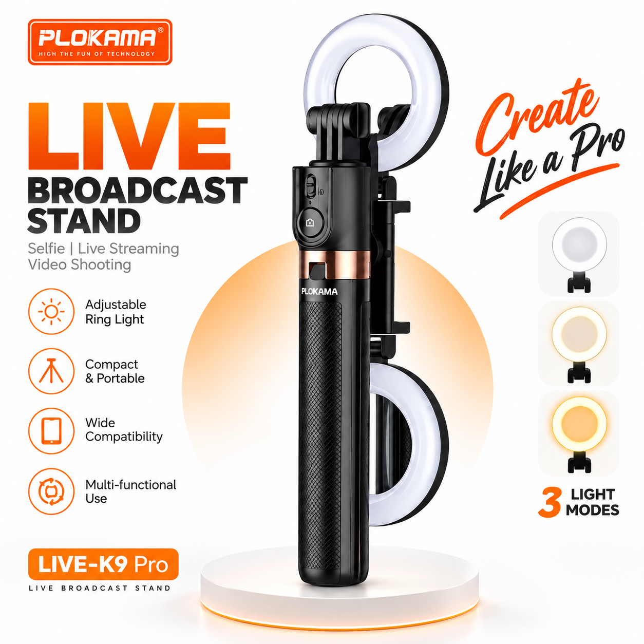 Plokama LIVE-K9 Pro 1700mm Ultra Long Selfie Stick Tripod