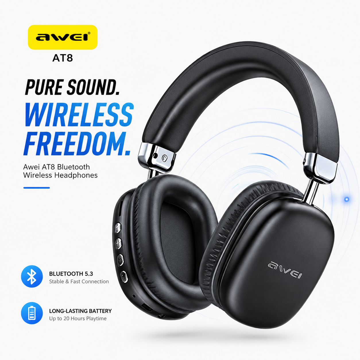 Awei AT8 Wireless Over-Ear Bluetooth 5.4 Headphones