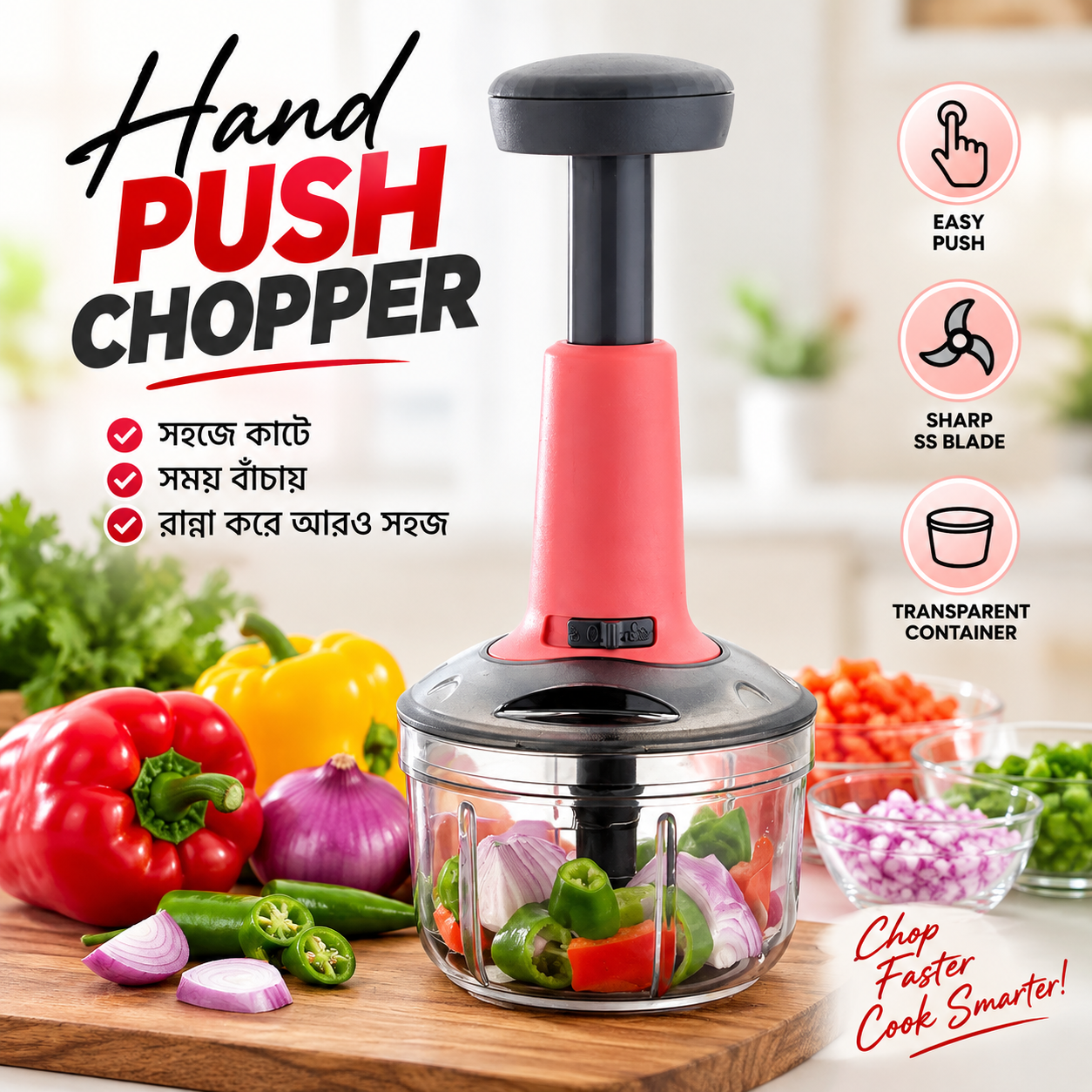 DTC Deen Push Chopper 700 ML - Fast Manual Vegetable Chopper