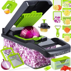 16-in-1 Multifunctional Vegetable Chopper & Mandoline Slicer – Professional Kitchen Food Cutter with Stainless Steel Blades, Storage Container & Handguard