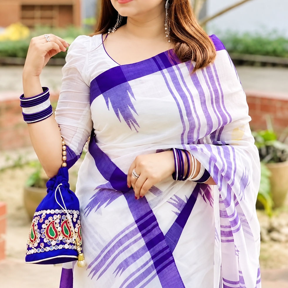 Authentic Sylheti Handloom Cotton Manipuri Saree - ছবি 1